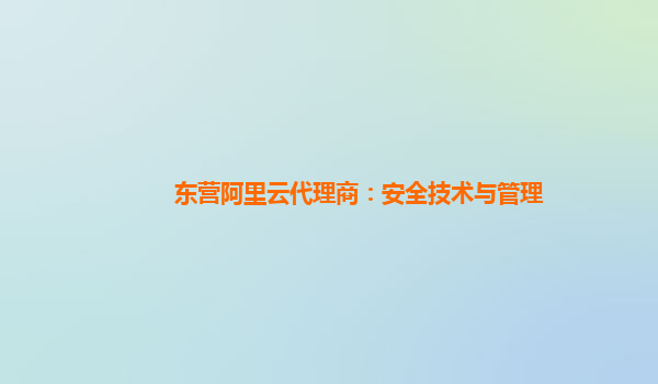 东营阿里云代理商：安全技术与管理
