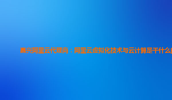 嘉兴阿里云代理商：阿里云虚拟化技术与云计算是干什么的