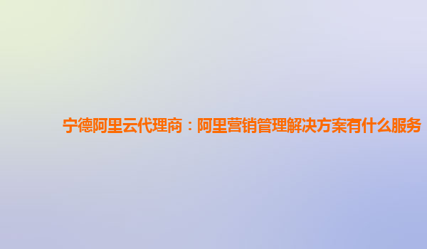 宁德阿里云代理商：阿里营销管理解决方案有什么服务