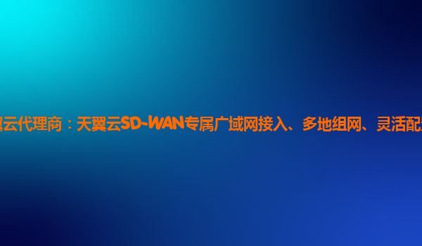 湖州天翼云代理商：天翼云SD-WAN专属广域网接入、多地组网、灵活配置、智能调度与管理