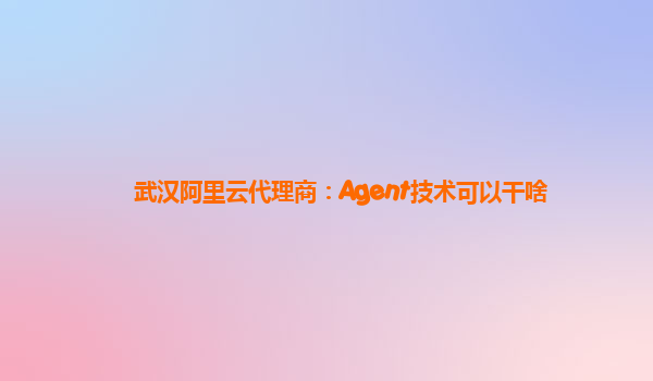 武汉阿里云代理商：Agent技术可以干啥