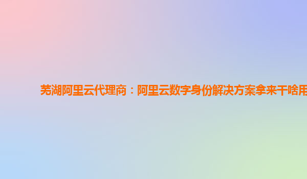 芜湖阿里云代理商：阿里云数字身份解决方案拿来干啥用