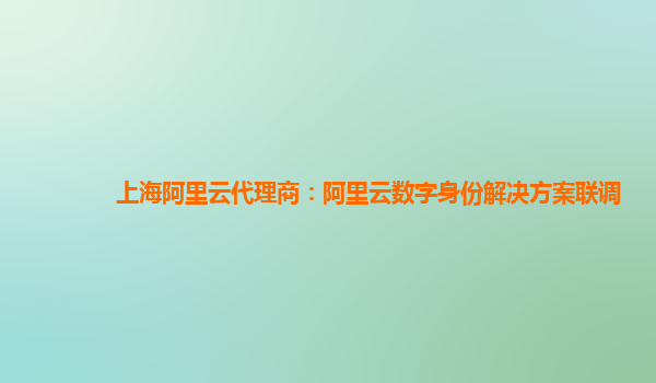 上海阿里云代理商：阿里云数字身份解决方案联调