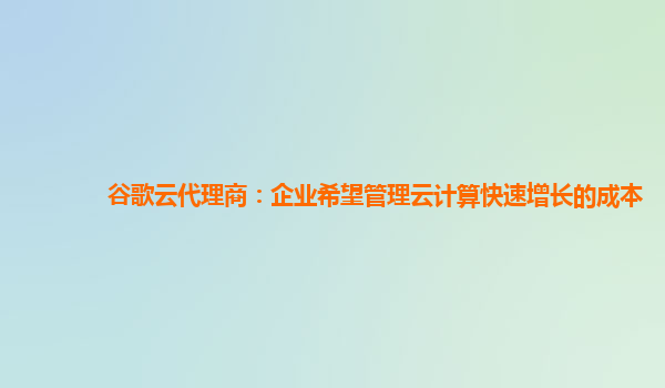 谷歌云代理商：企业希望管理云计算快速增长的成本