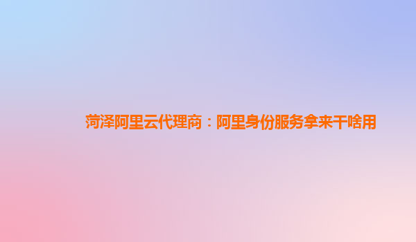 菏泽阿里云代理商：阿里身份服务拿来干啥用