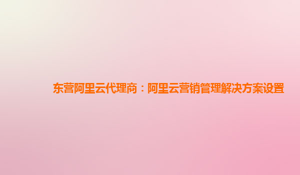 东营阿里云代理商：阿里云营销管理解决方案设置