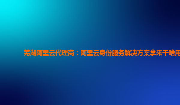 芜湖阿里云代理商：阿里云身份服务解决方案拿来干啥用