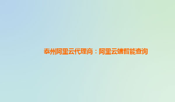 泰州阿里云代理商：阿里云端智能查询