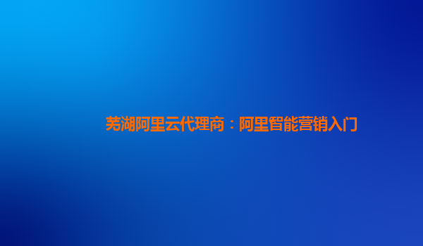 芜湖阿里云代理商：阿里智能营销入门