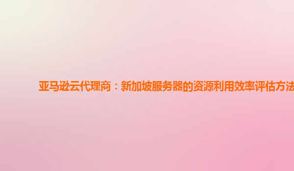 亚马逊云代理商：新加坡服务器的资源利用效率评估方法