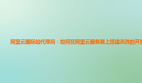 阿里云国际站代理商：如何在阿里云服务器上搭建高效的开发环境