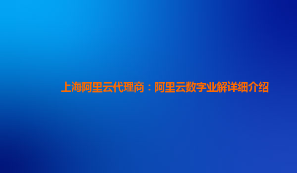 上海阿里云代理商：阿里云数字业解详细介绍