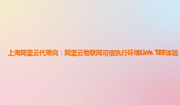 上海阿里云代理商：阿里云物联网可信执行环境Link TEE体验