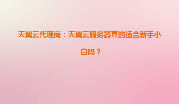 天翼云代理商：天翼云服务器真的适合新手小白吗？