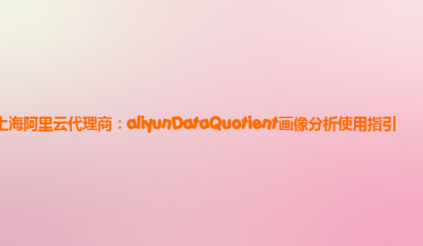 上海阿里云代理商：aliyunDataQuotient画像分析使用指引
