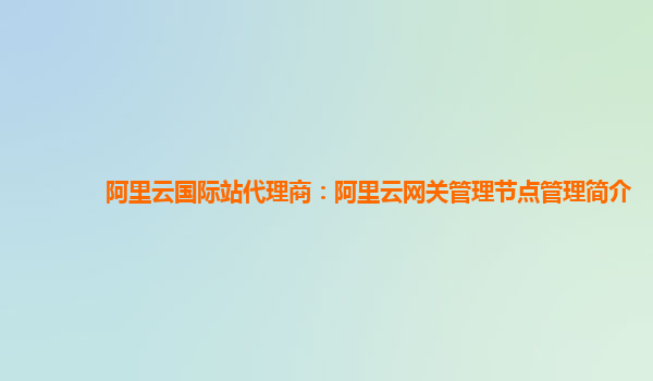 阿里云国际站代理商：阿里云网关管理节点管理简介