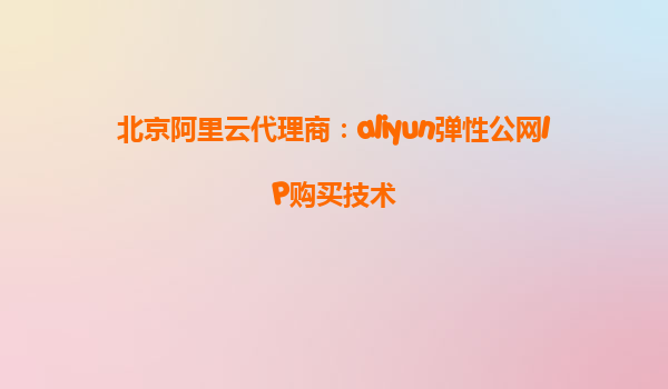 北京阿里云代理商：aliyun弹性公网IP购买技术