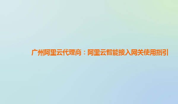 广州阿里云代理商：阿里云智能接入网关使用指引