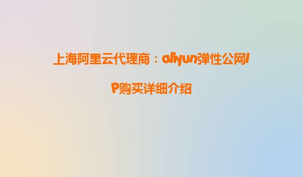 上海阿里云代理商：aliyun弹性公网IP购买详细介绍