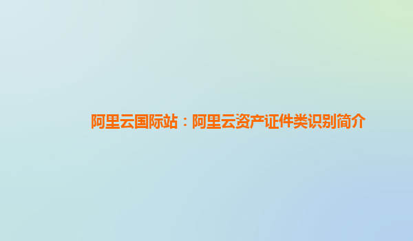 阿里云国际站：阿里云资产证件类识别简介