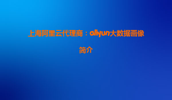 上海阿里云代理商：aliyun大数据画像简介