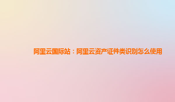 阿里云国际站：阿里云资产证件类识别怎么使用