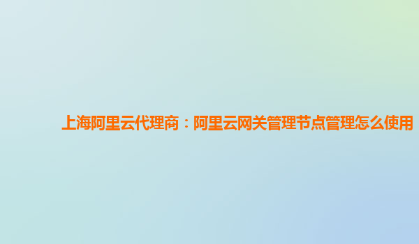 上海阿里云代理商：阿里云网关管理节点管理怎么使用