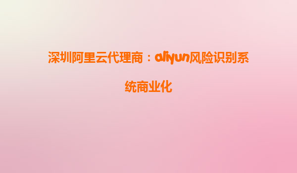 深圳阿里云代理商：aliyun风险识别系统商业化