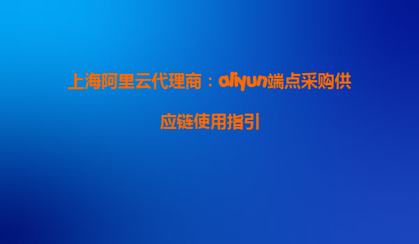 上海阿里云代理商：aliyun端点采购供应链使用指引