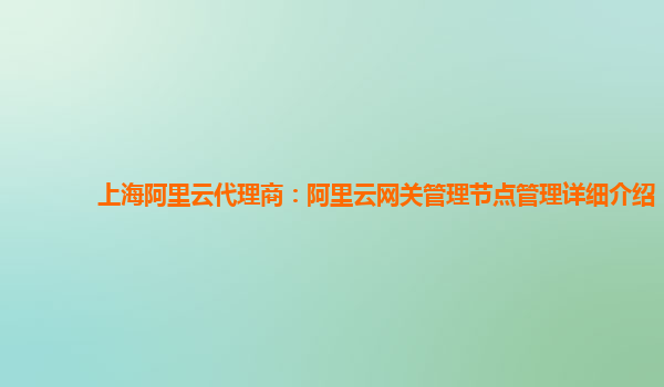 上海阿里云代理商：阿里云网关管理节点管理详细介绍
