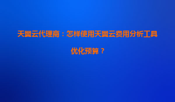天翼云代理商：怎样使用天翼云费用分析工具优化预算？