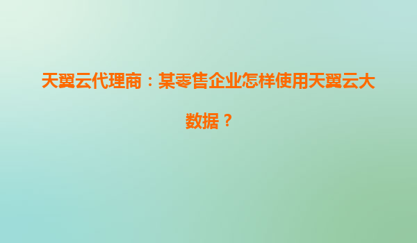 天翼云代理商：某零售企业怎样使用天翼云大数据？
