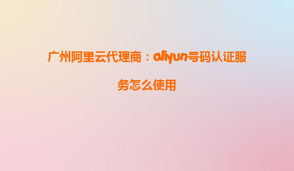 广州阿里云代理商：aliyun号码认证服务怎么使用
