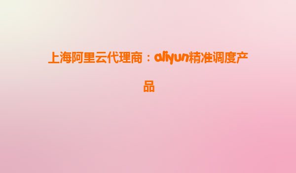 上海阿里云代理商：aliyun精准调度产品