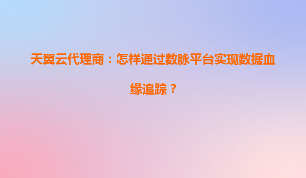 天翼云代理商：怎样通过数脉平台实现数据血缘追踪？
