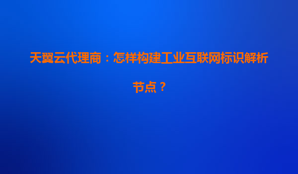 天翼云代理商：怎样构建工业互联网标识解析节点？