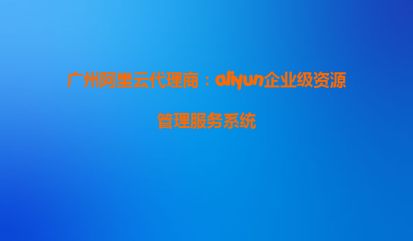广州阿里云代理商：aliyun企业级资源管理服务系统