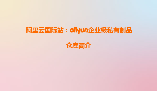 阿里云国际站：aliyun企业级私有制品仓库简介