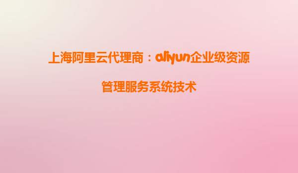 上海阿里云代理商：aliyun企业级资源管理服务系统技术