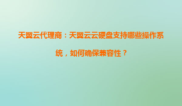 天翼云代理商：天翼云云硬盘支持哪些操作系统，如何确保兼容性？