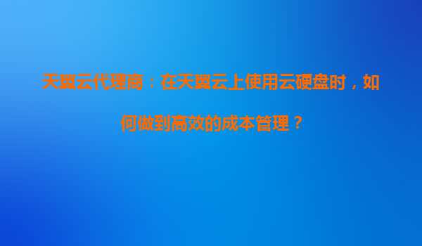 天翼云代理商：在天翼云上使用云硬盘时，如何做到高效的成本管理？