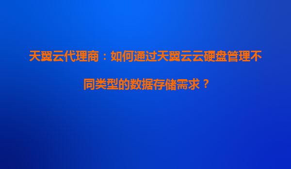 天翼云代理商：如何通过天翼云云硬盘管理不同类型的数据存储需求？