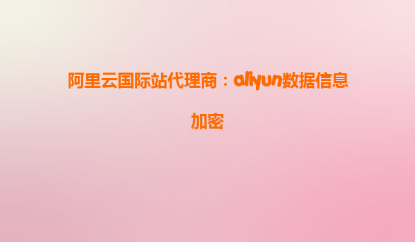 阿里云国际站代理商：aliyun数据信息加密