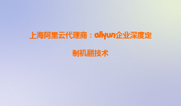上海阿里云代理商：aliyun企业深度定制机翻技术