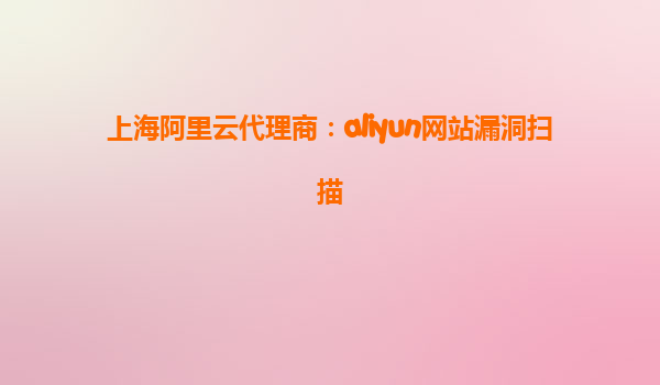 上海阿里云代理商：aliyun网站漏洞扫描