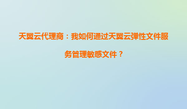 天翼云代理商：我如何通过天翼云弹性文件服务管理敏感文件？
